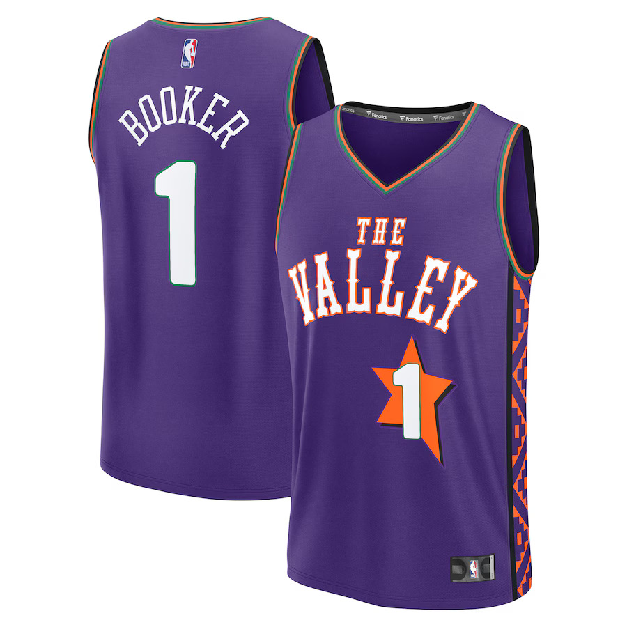 Men Phoenix Suns 1 Devin Booker Fanatics Purple City Edition 2024-25 Fast Break Player NBA Jersey